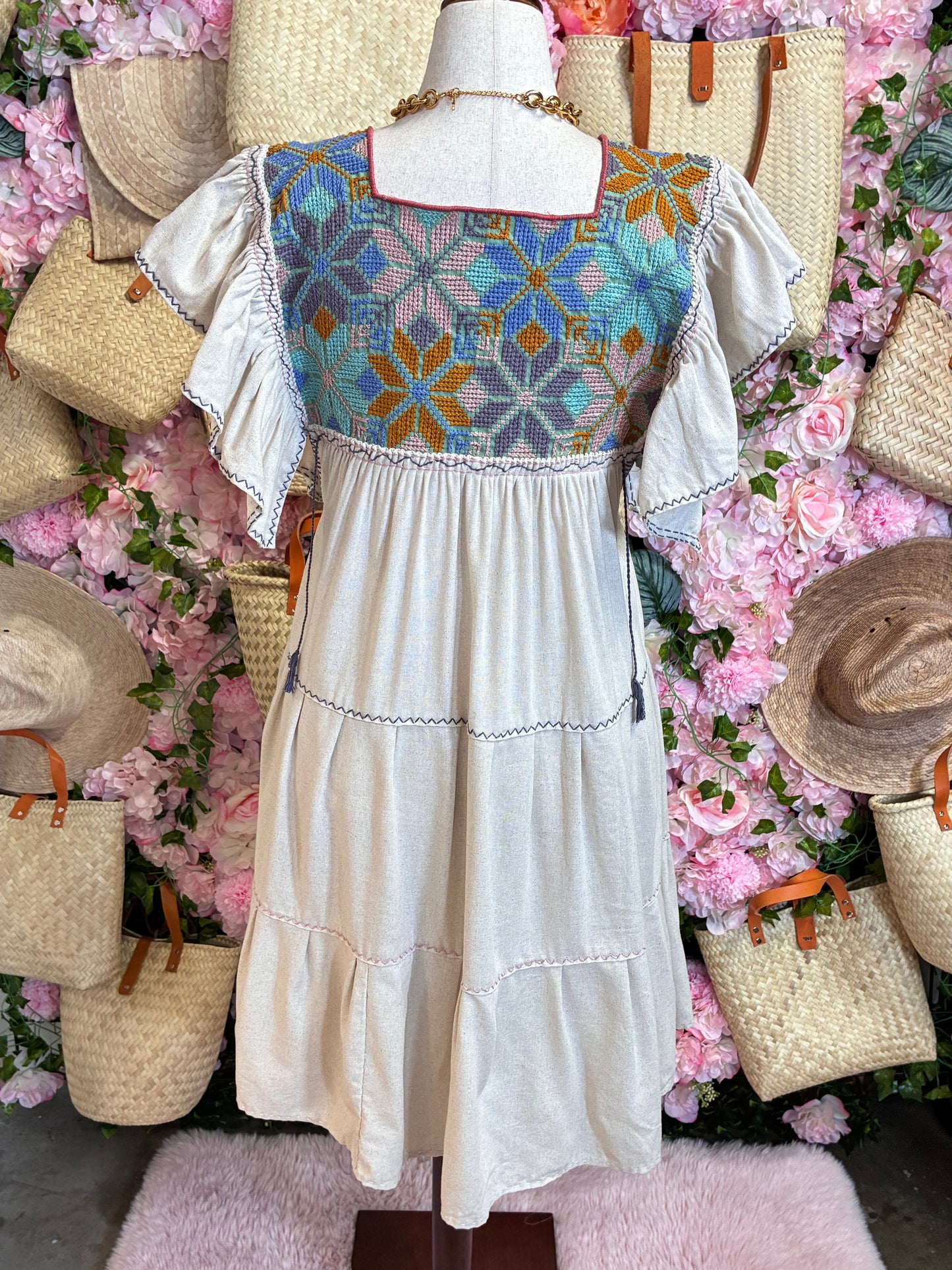 Vestido Punto de Cruz en Lino/ M
