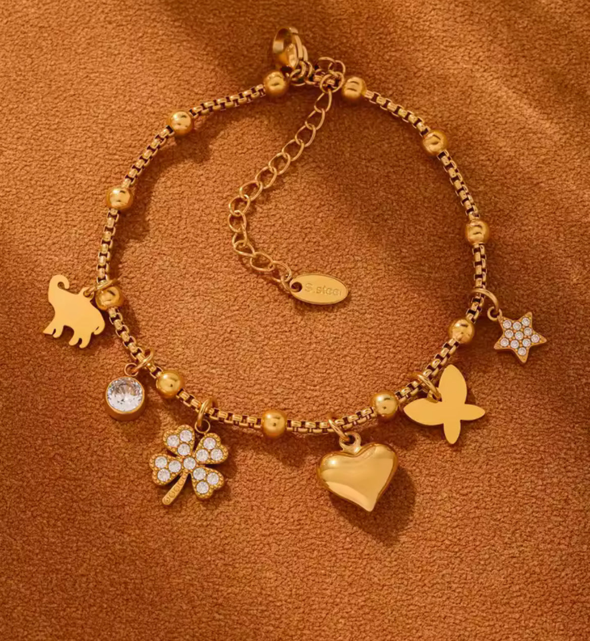 Pulsera de Acero Inoxidable con Dijes