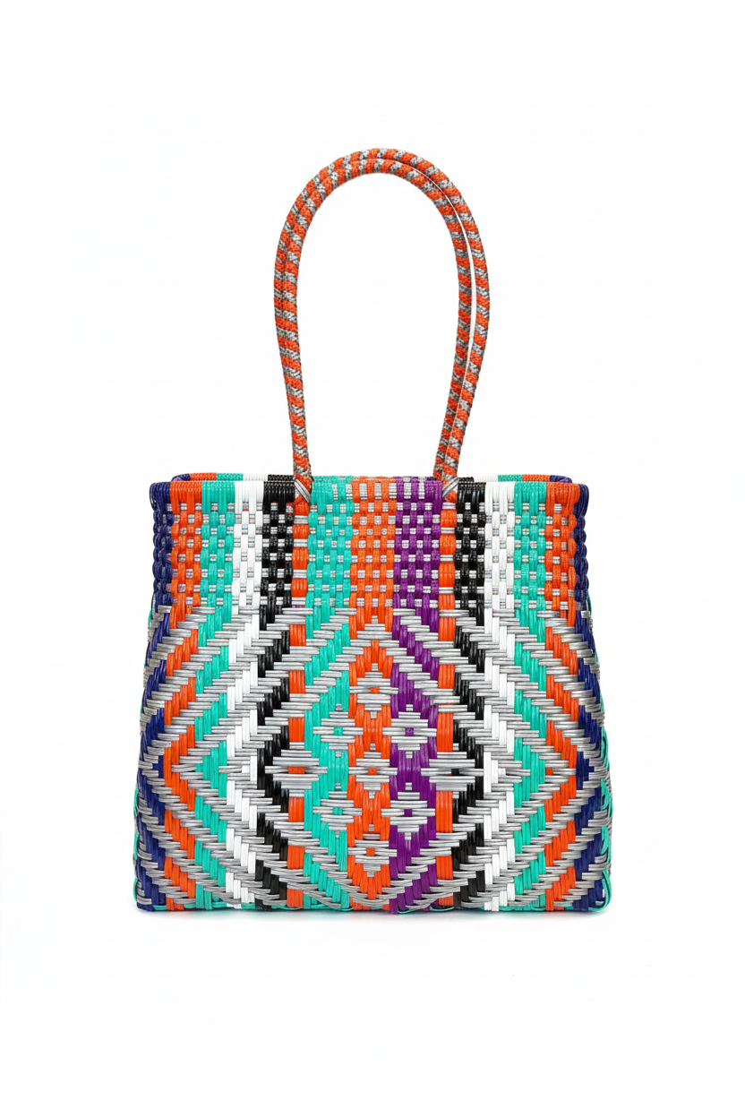 Bolsa artesanal con fondo blanco limpio
