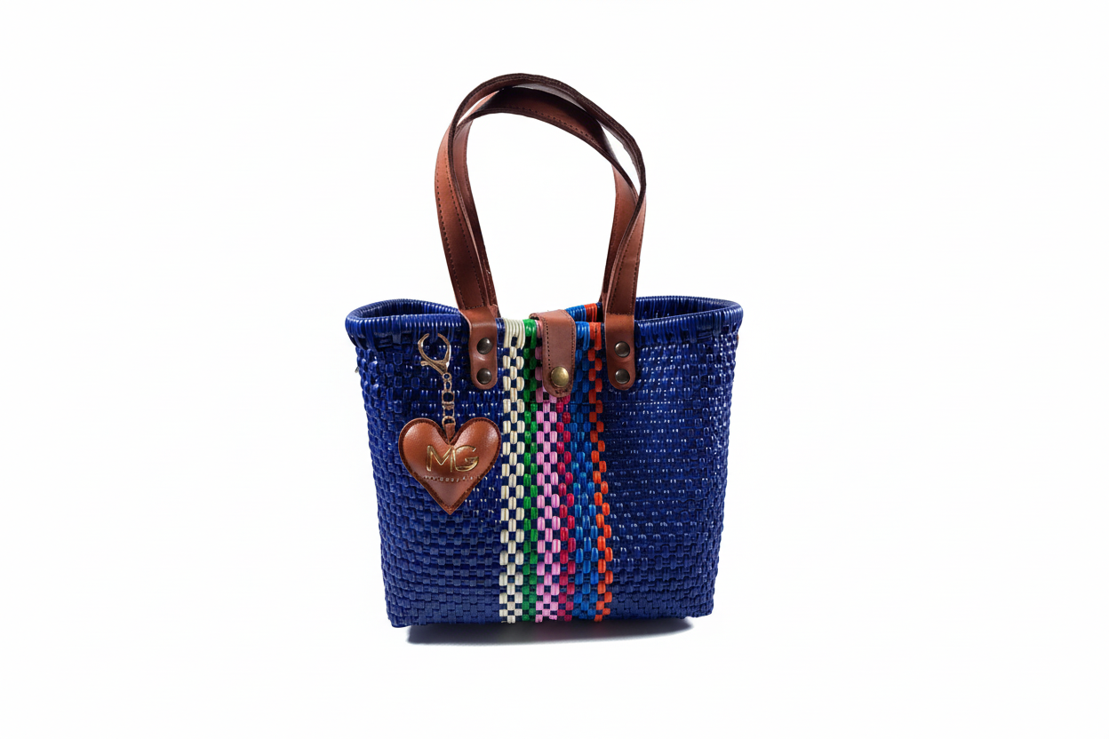 Bolsa Coquis Azul Multicolor con fondo blanco
