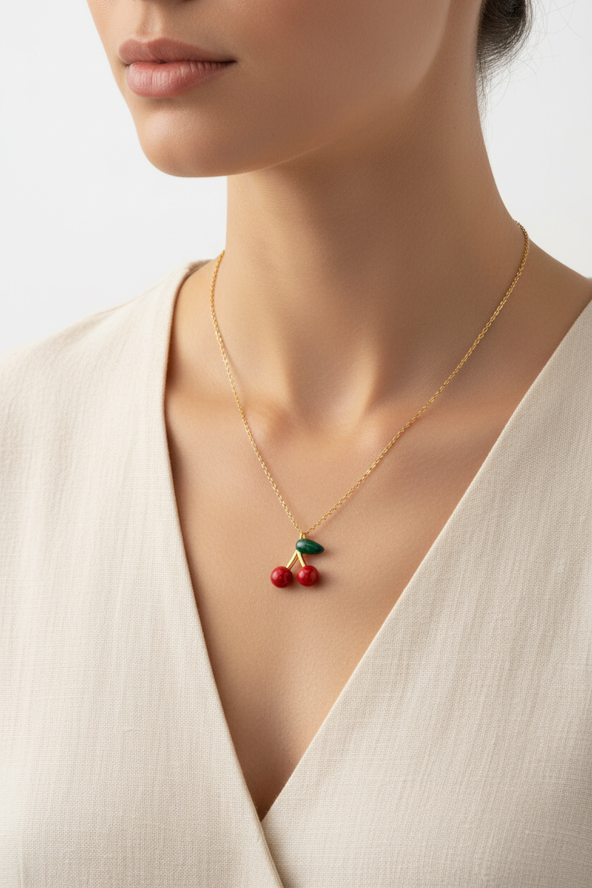 Collar Cherry en modelo - tamaño real