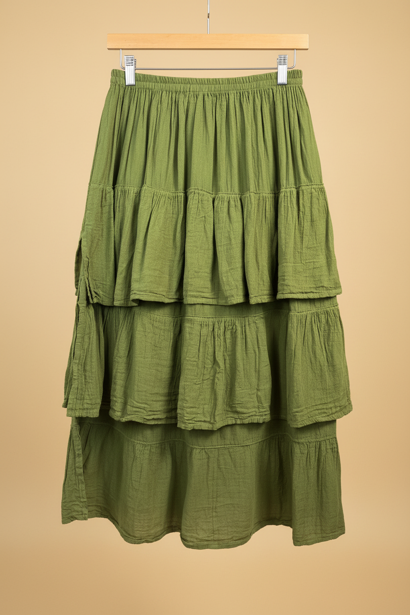 Falda Verde Oliva con Fondo Beige