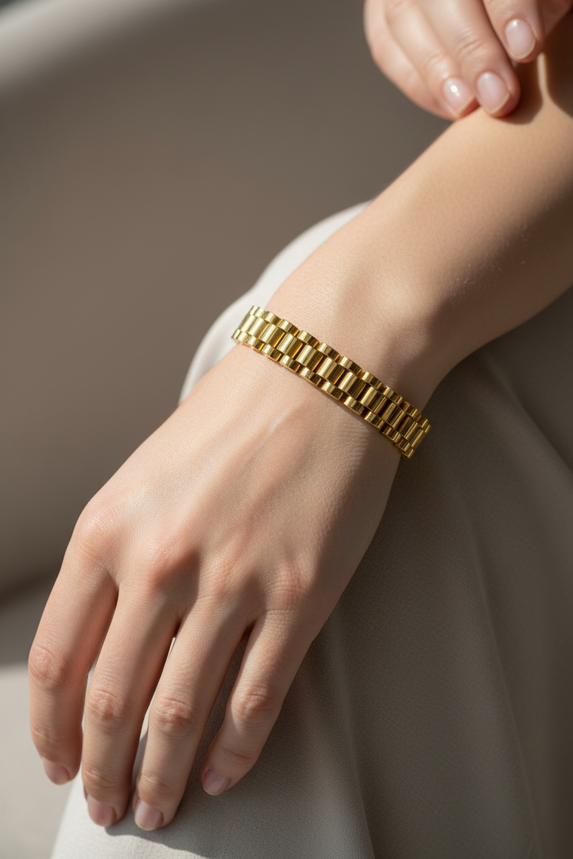 Modelo con brazalete oro