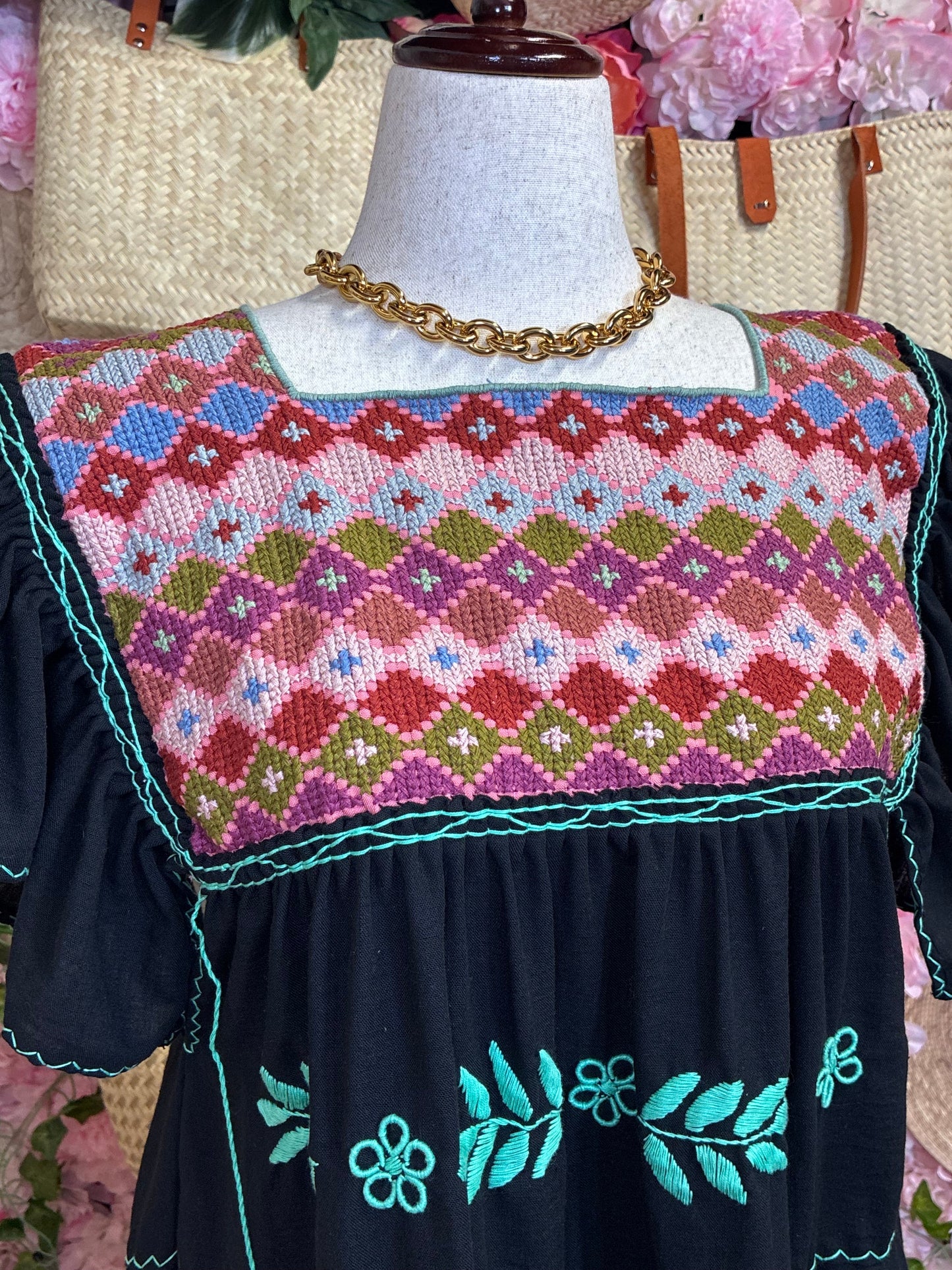 Vestido Punto de Cruz en Lino / L-XL