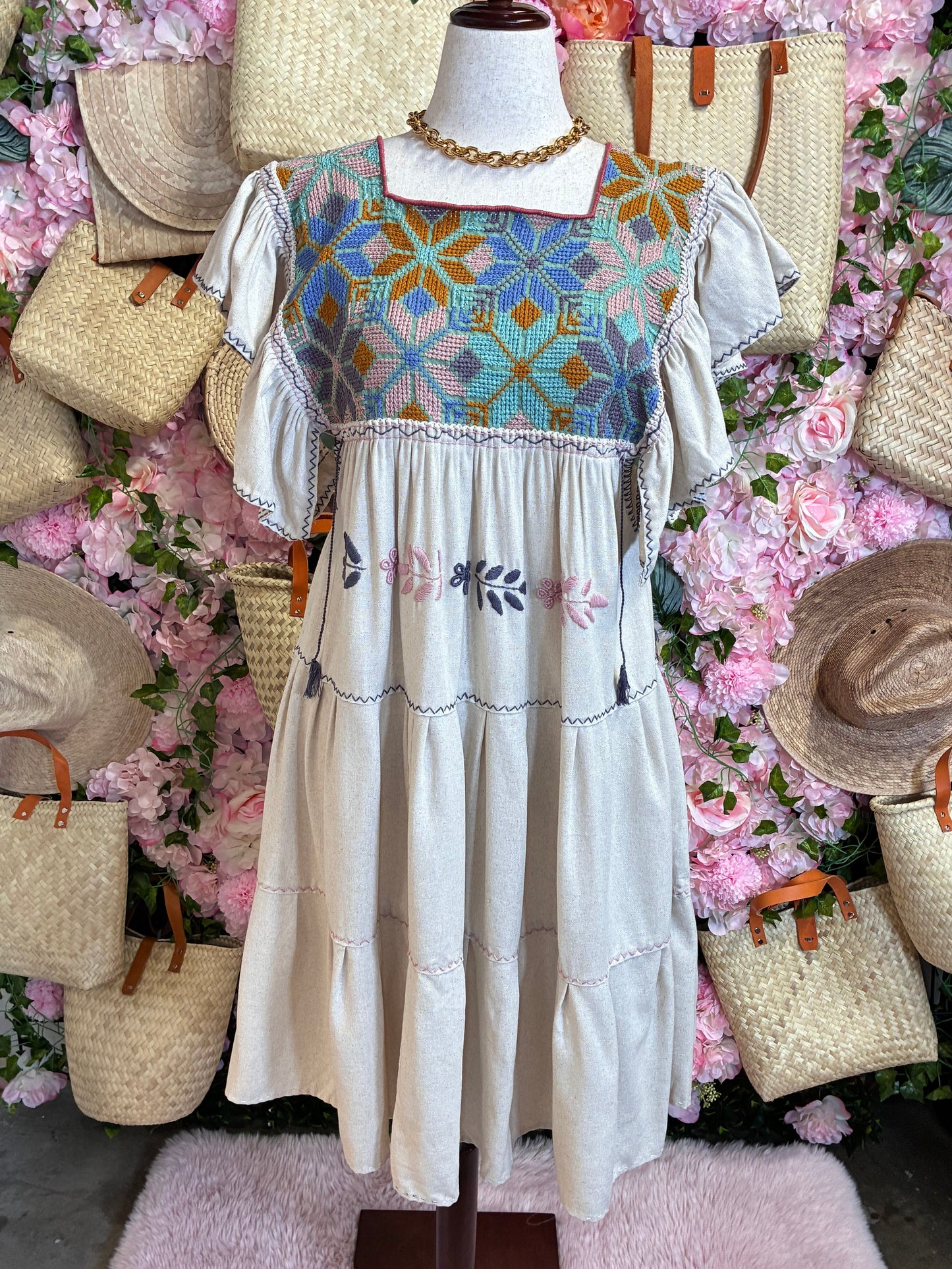 Vestido Punto de Cruz en Lino/ M