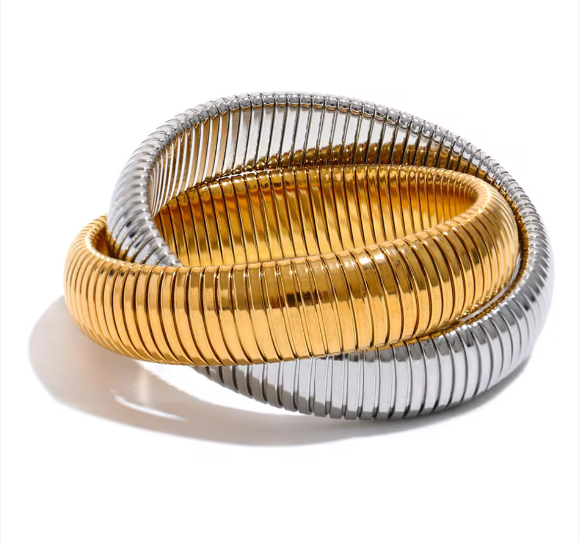 Brazalete Elástico Metal Mixto - Oro y Plata