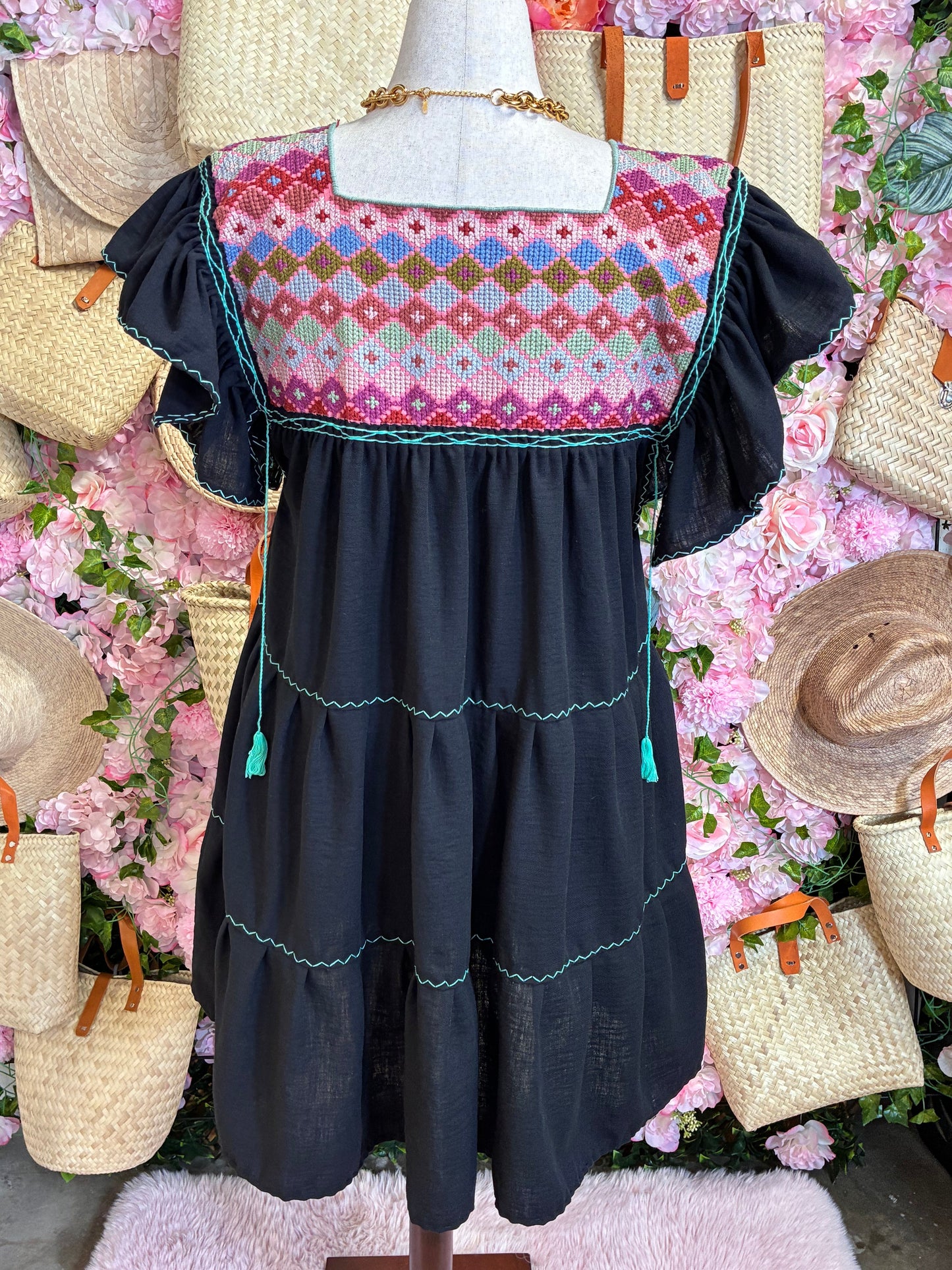 Vestido Punto de Cruz en Lino / L-XL