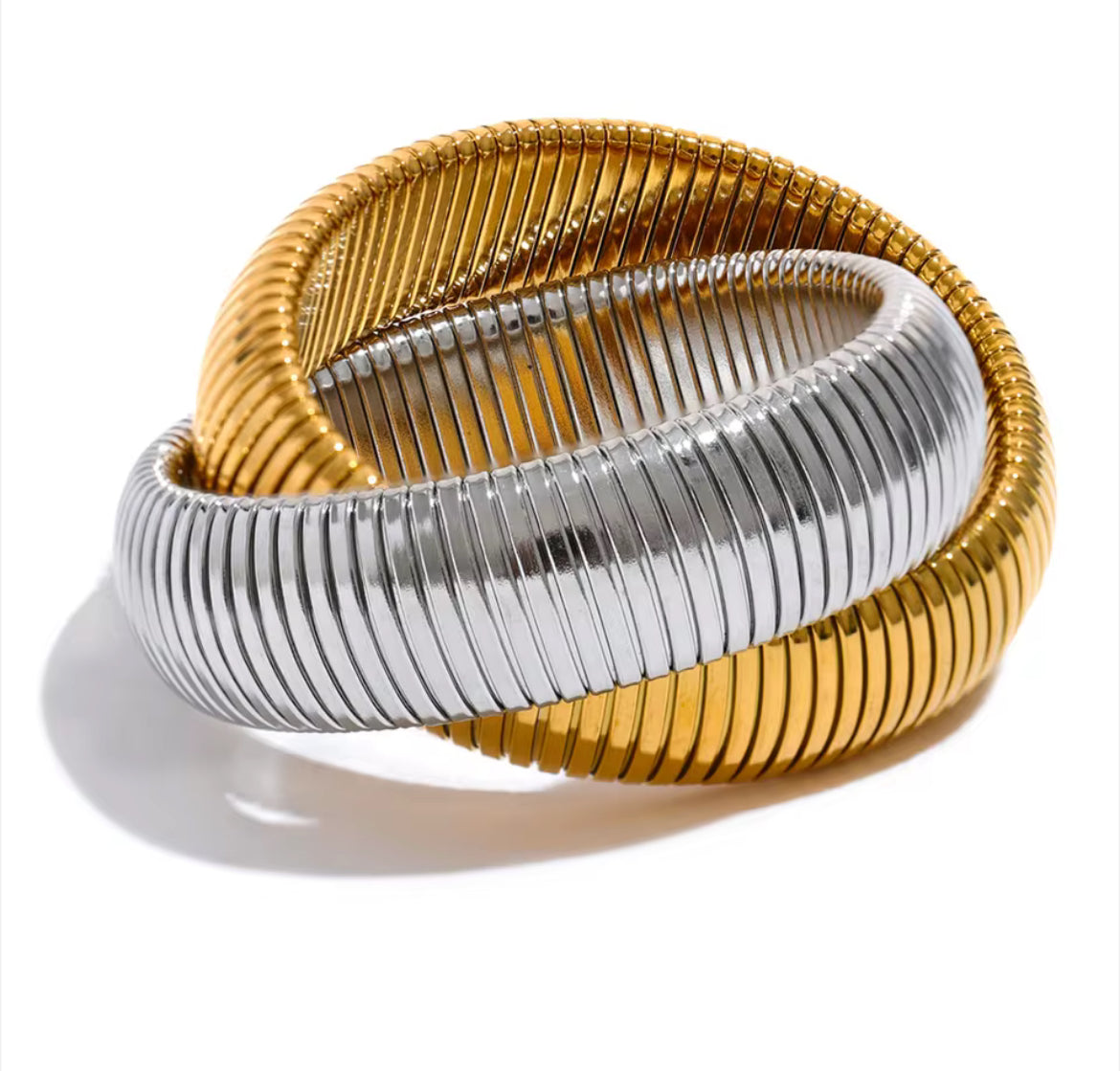 Brazalete Elástico Metal Mixto - Oro y Plata