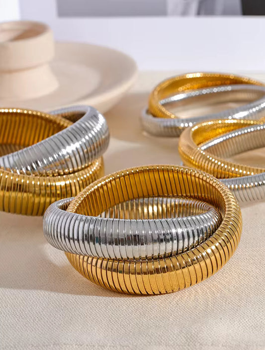 Brazalete Elástico Metal Mixto - Oro y Plata