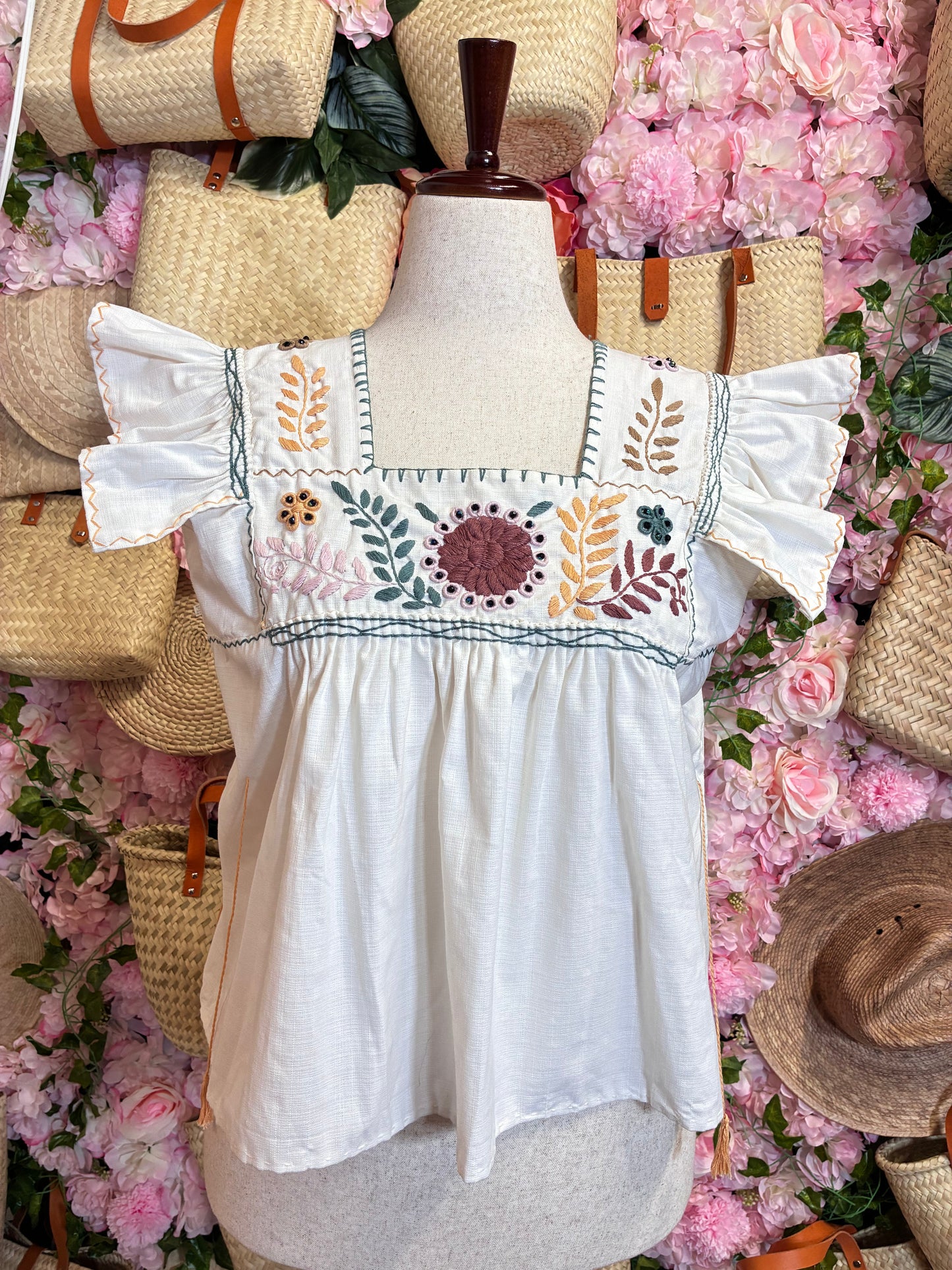 Blusa Bordado Rococo en Lino con Cristales