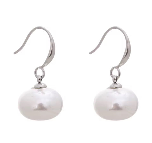 Aretes de Perla Colgante - Acero Inoxidable