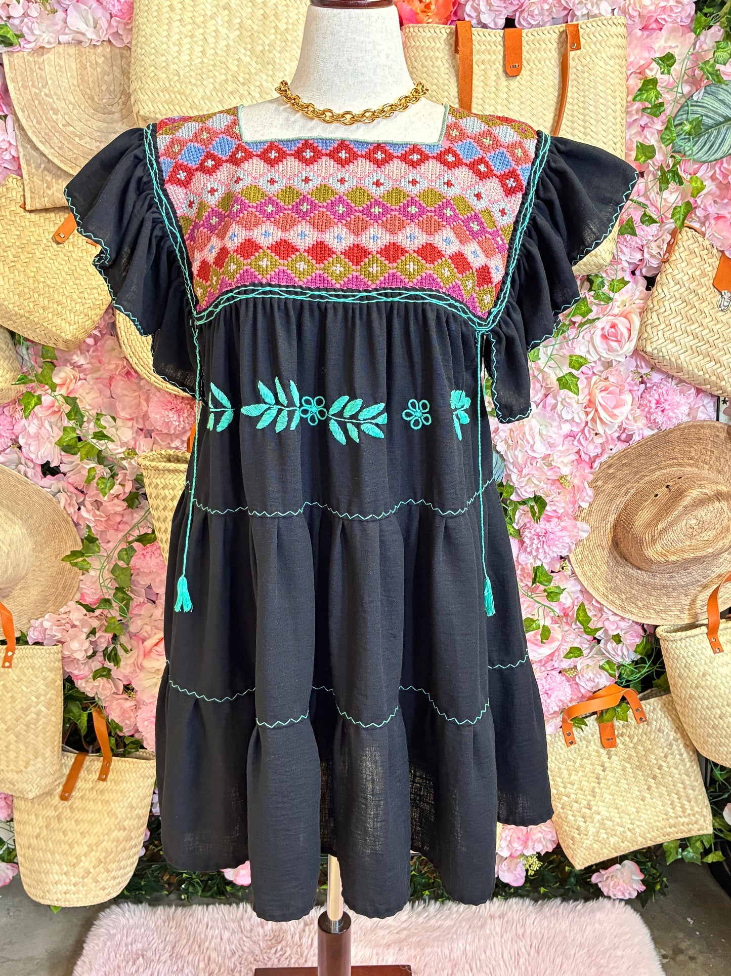 Vestido Punto de Cruz en Lino / L-XL