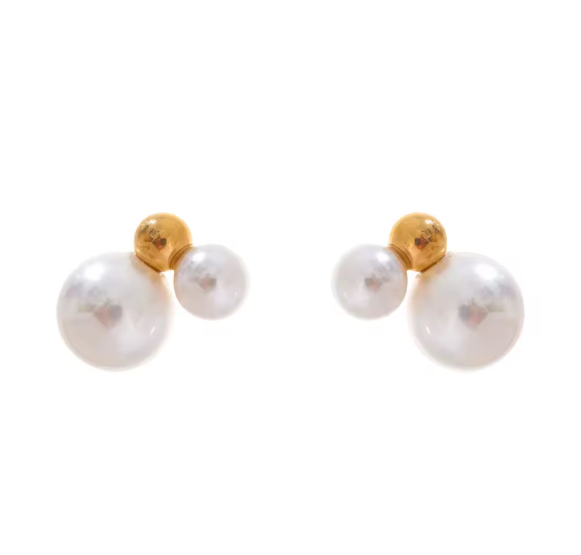 Aretes de Perla Doble - Acero Inoxidable