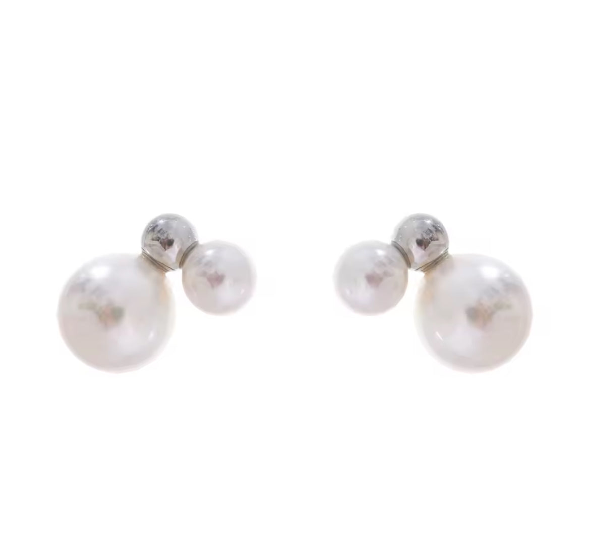 Aretes de Perla Doble - Acero Inoxidable