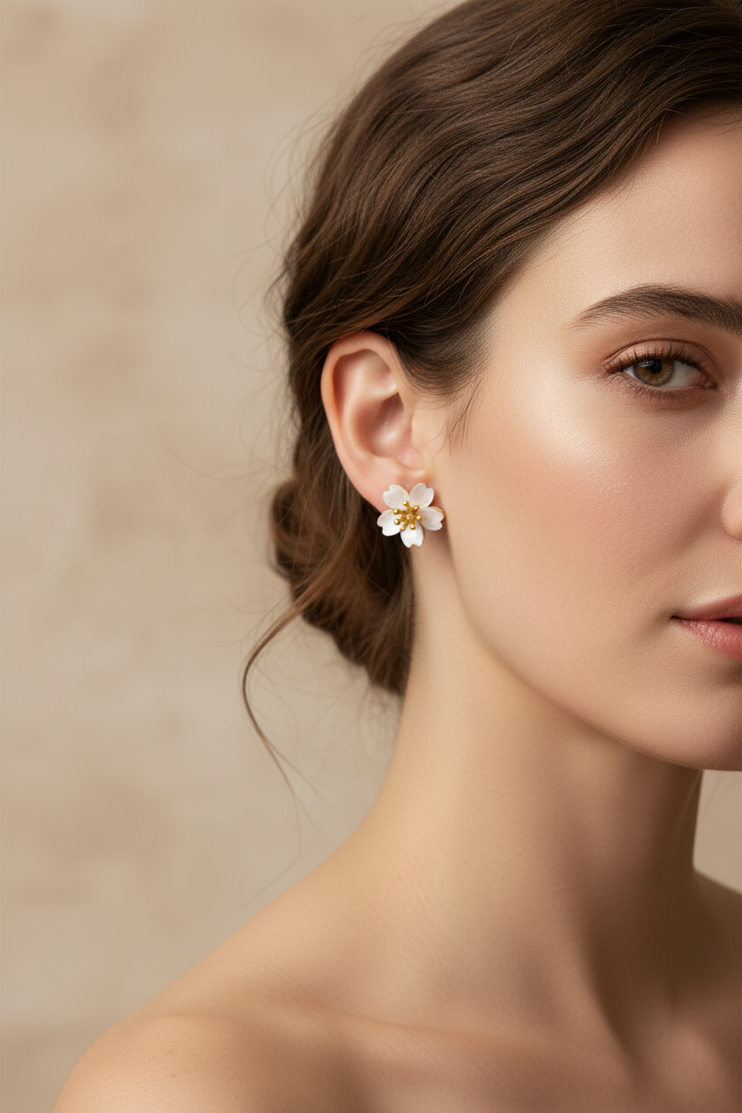 Aretes Cherry Blossom en modelo
