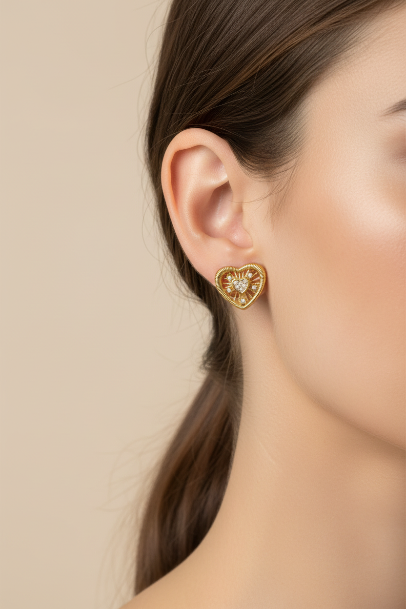 Aretes Corazón Calado en modelo
