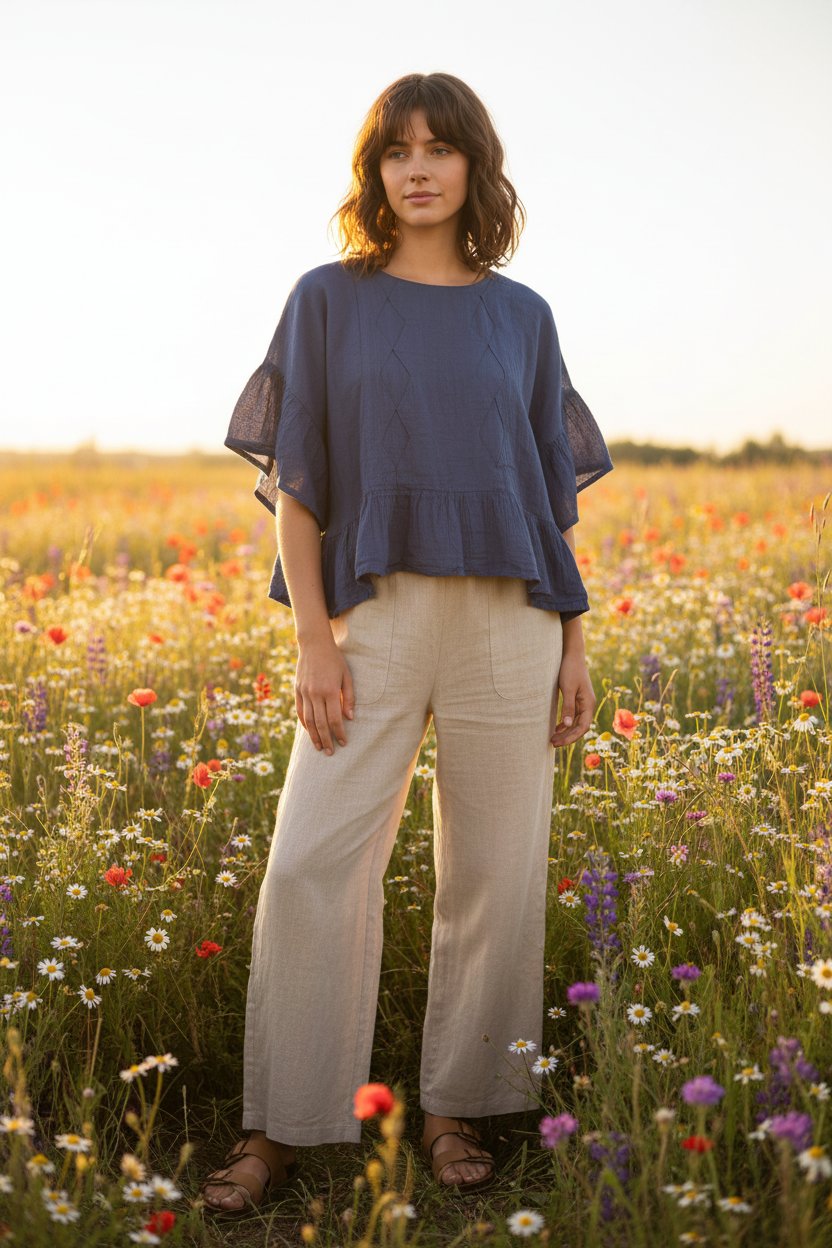Blusa azul modelo boho