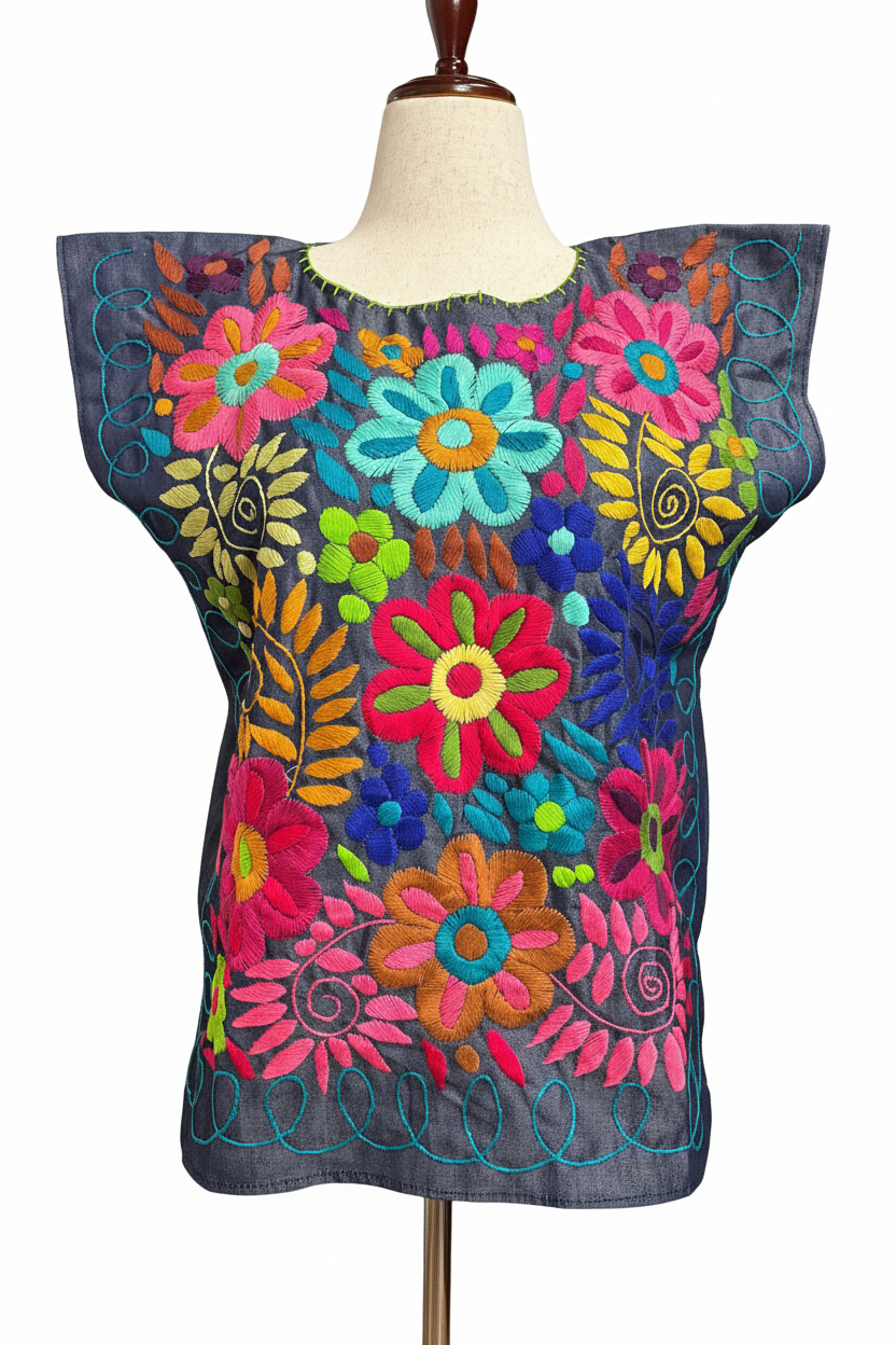 Blusa bordada con fondo blanco