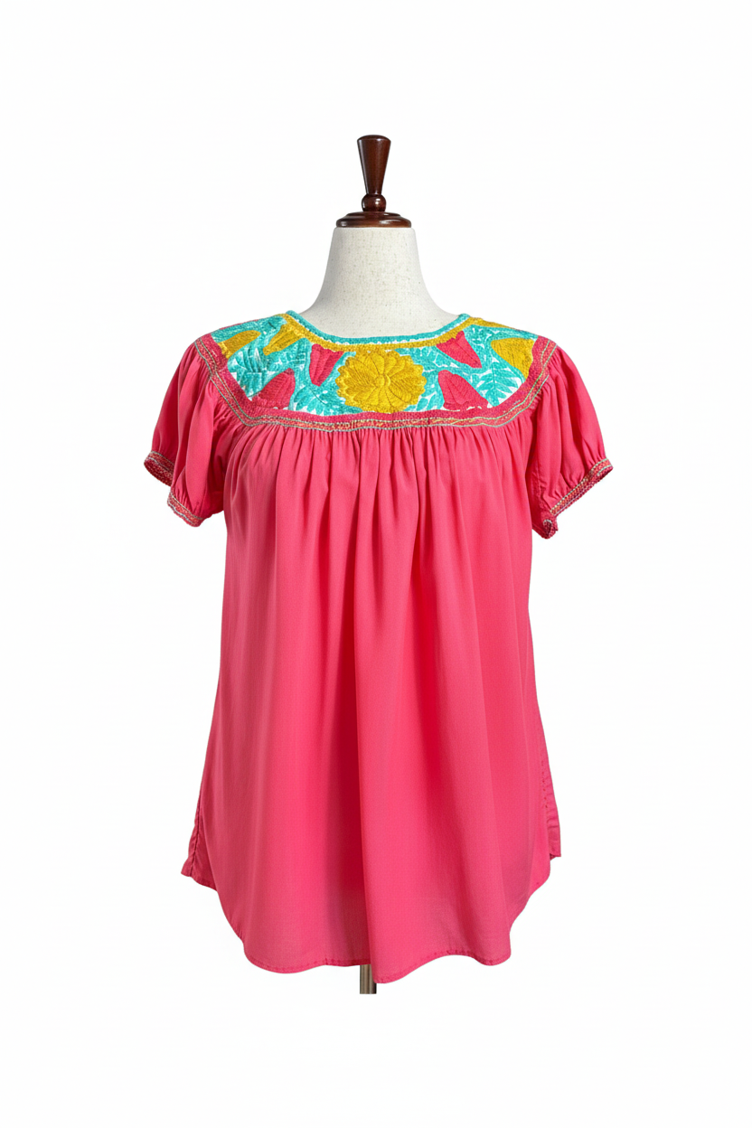 Blusa bordada con fondo blanco