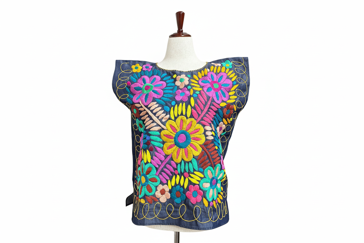 Blusa bordada con fondo blanco