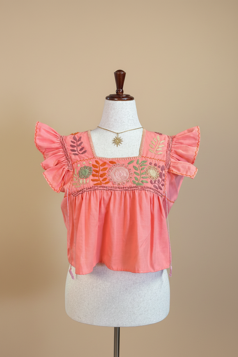 Blusa Coral - Vista Frontal con Bordado