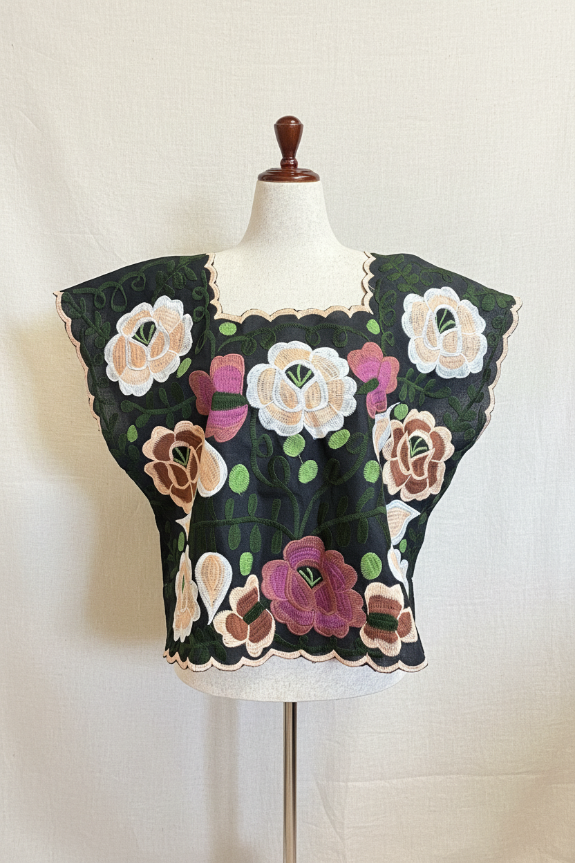 Blusa Negra Zinacantán - Frontal