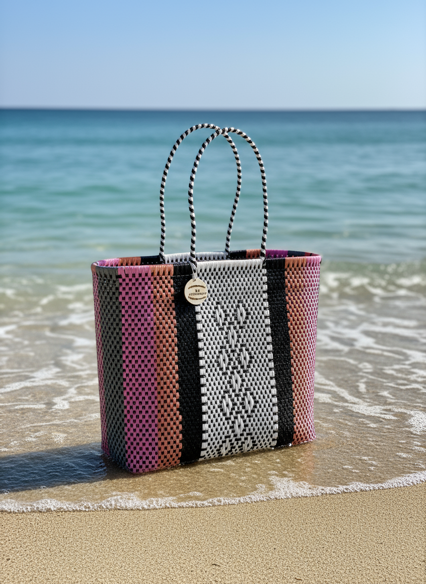 Bolsa artesanal mexicana en la playa