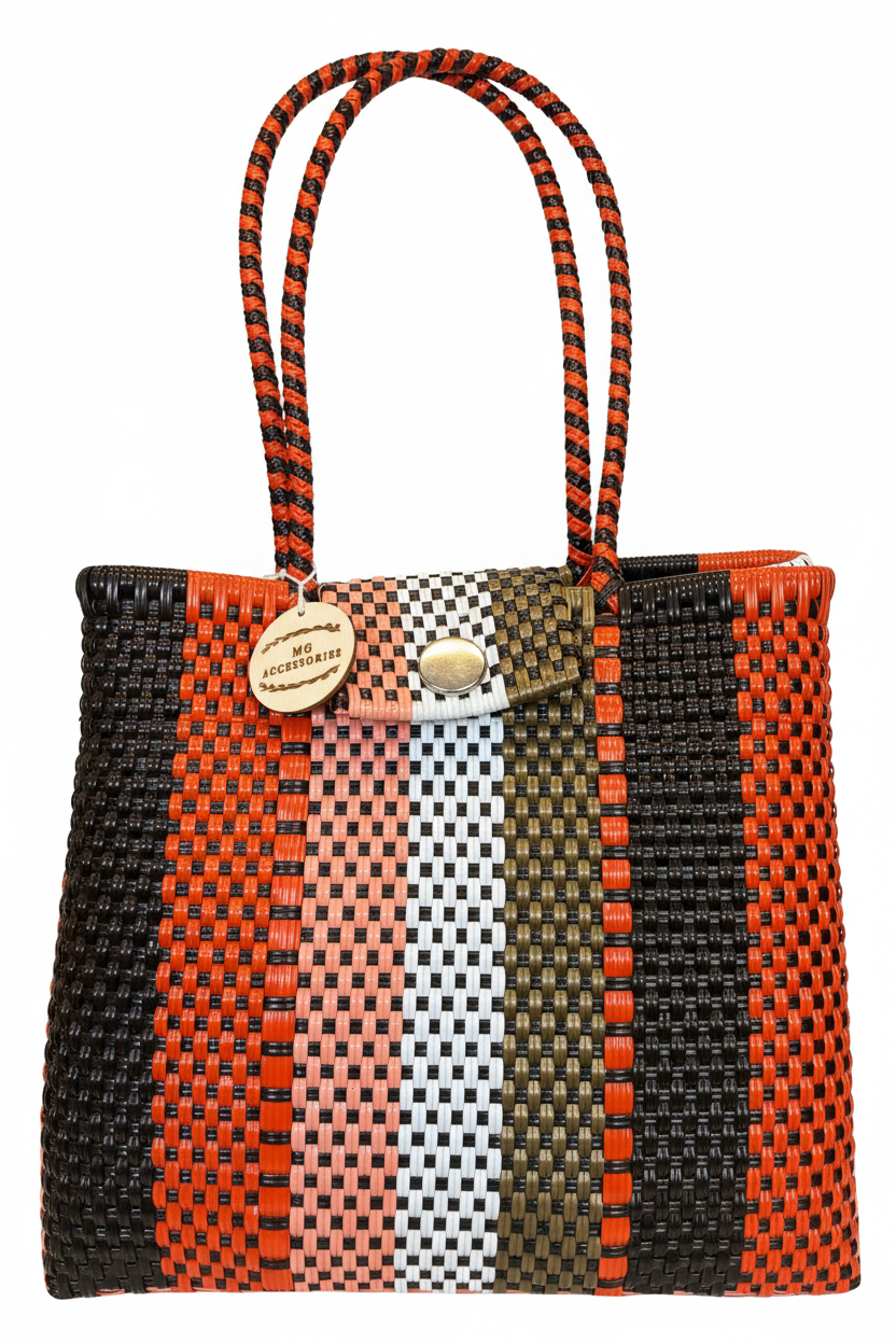 Bolsa artesanal multicolor con fondo blanco