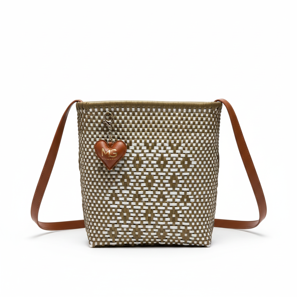 Bolsa Blanquita Olivo - fondo blanco con correa