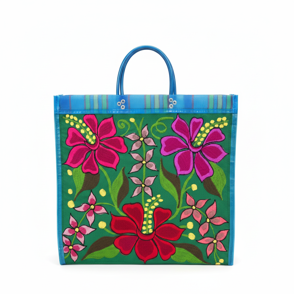 Bolsa Mandado Flores fondo blanco