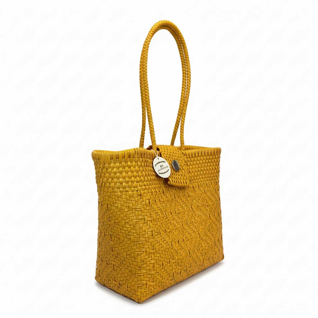 Bolsa María amarillo mostaza vista lateral con fondo blanco
