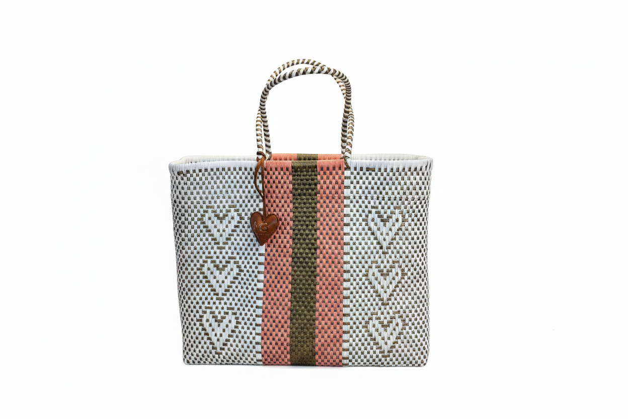 Bolsa Playa Blanco Rosa Olivo - Fondo Blanco