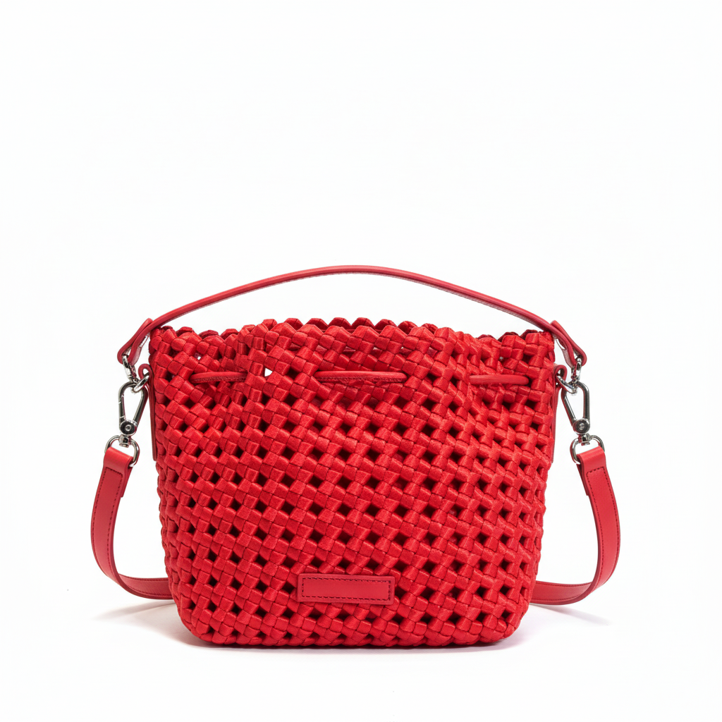 Bolsa roja sobre fondo blanco