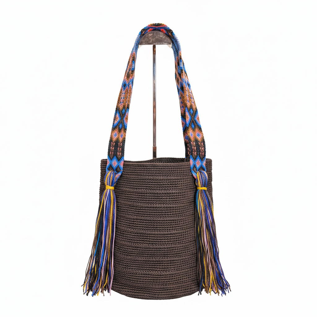 Bolsa Wayuu Café Oscuro fondo blanco