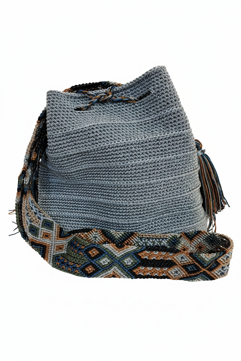 Bolsa Wayuu Color Gris - Fondo Blanco