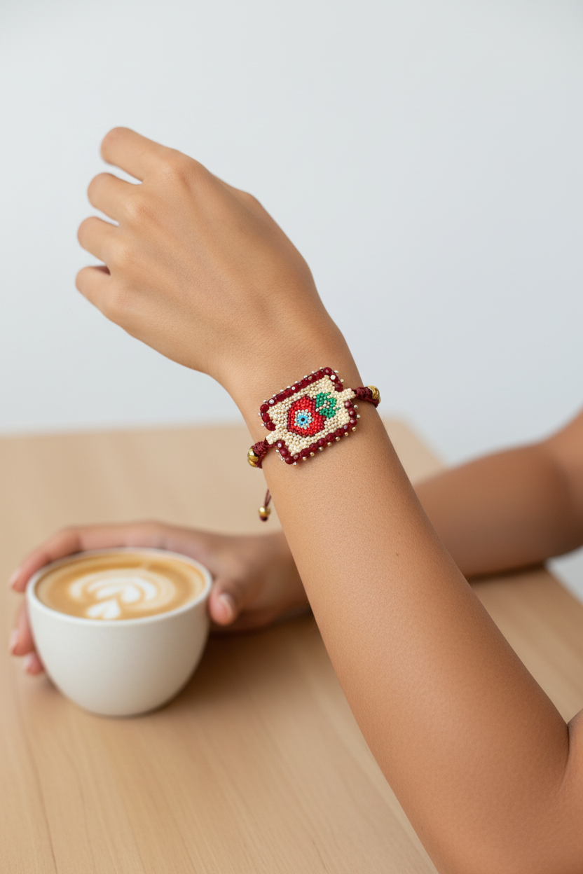 Brazalete Crema Rojo en Modelo