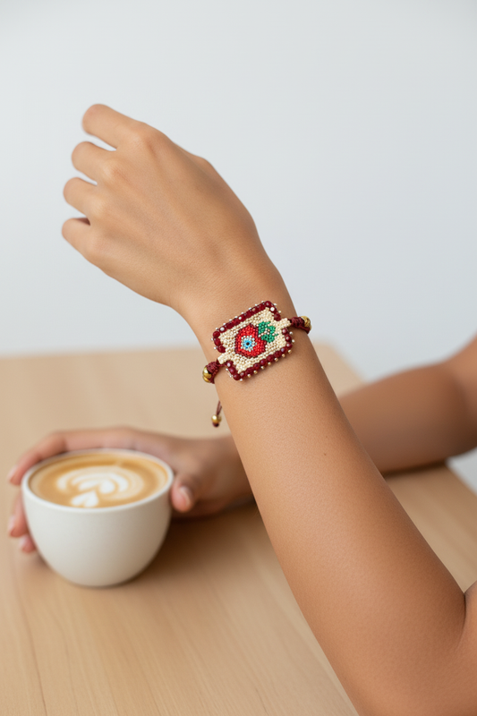 Brazalete Crema Rojo en Modelo