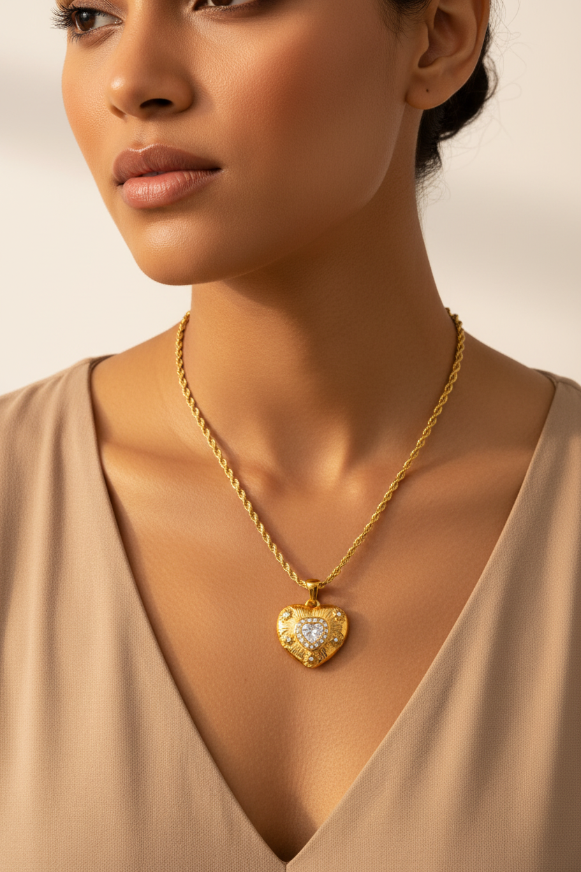 Collar Love con dije de corazón en modelo