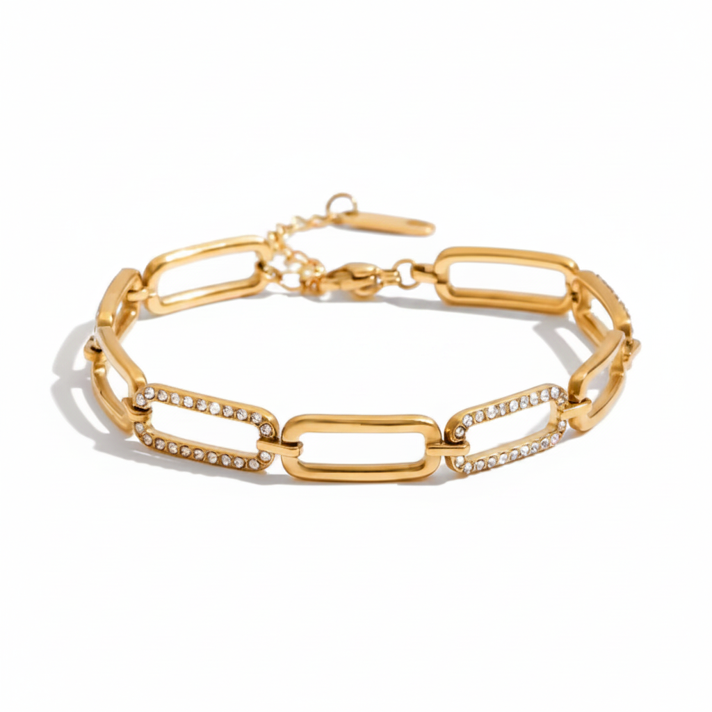 Gold Crystal Link Bracelet - Sin texto, fondo blanco