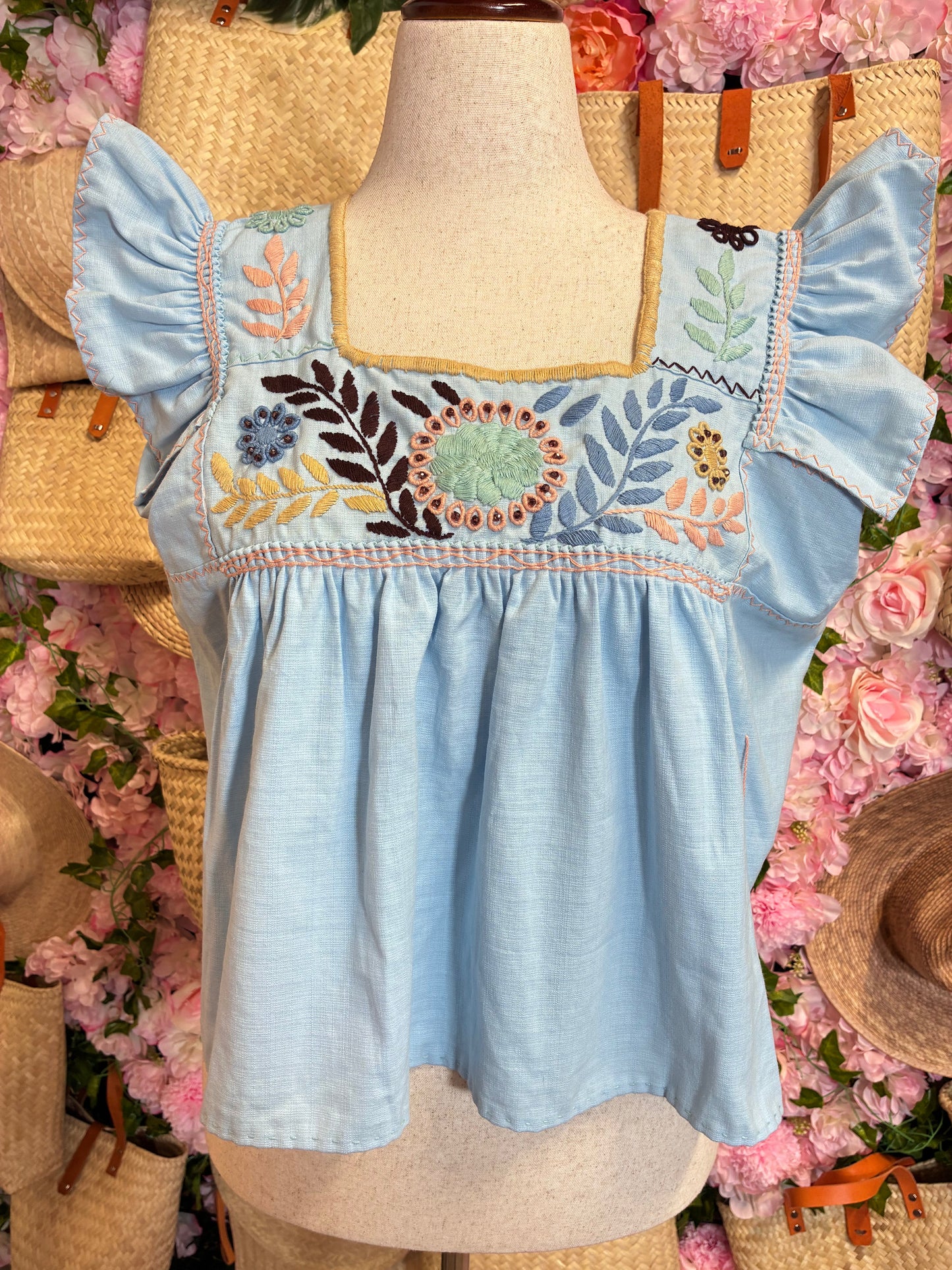Blusa Bordado Rococo en Lino con Cristales