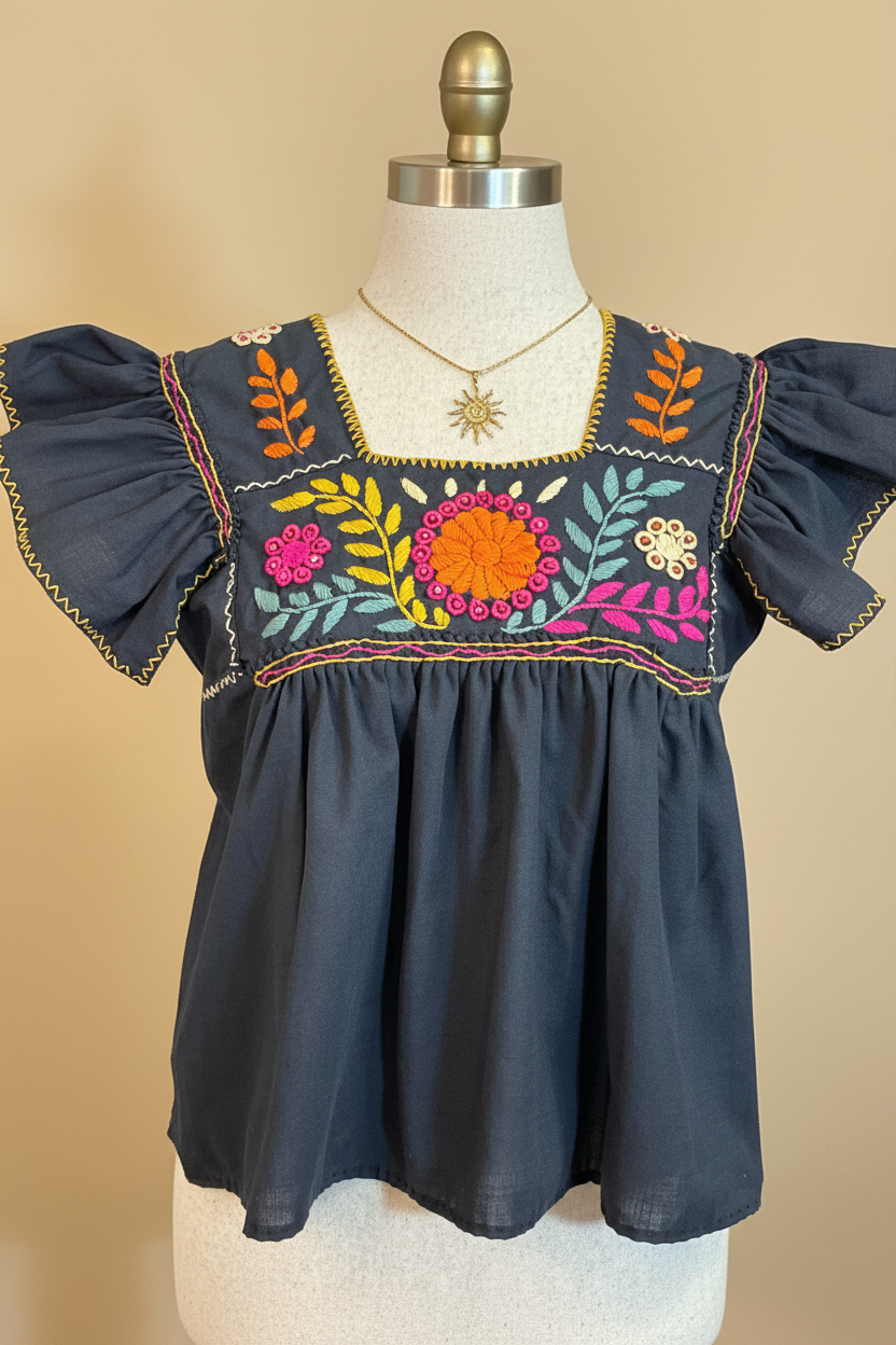 Crop Top con Bordado Rococó en Lino