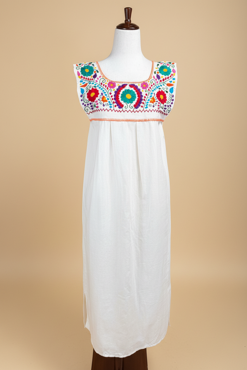 Vestido en Manta con Bordado de Mano