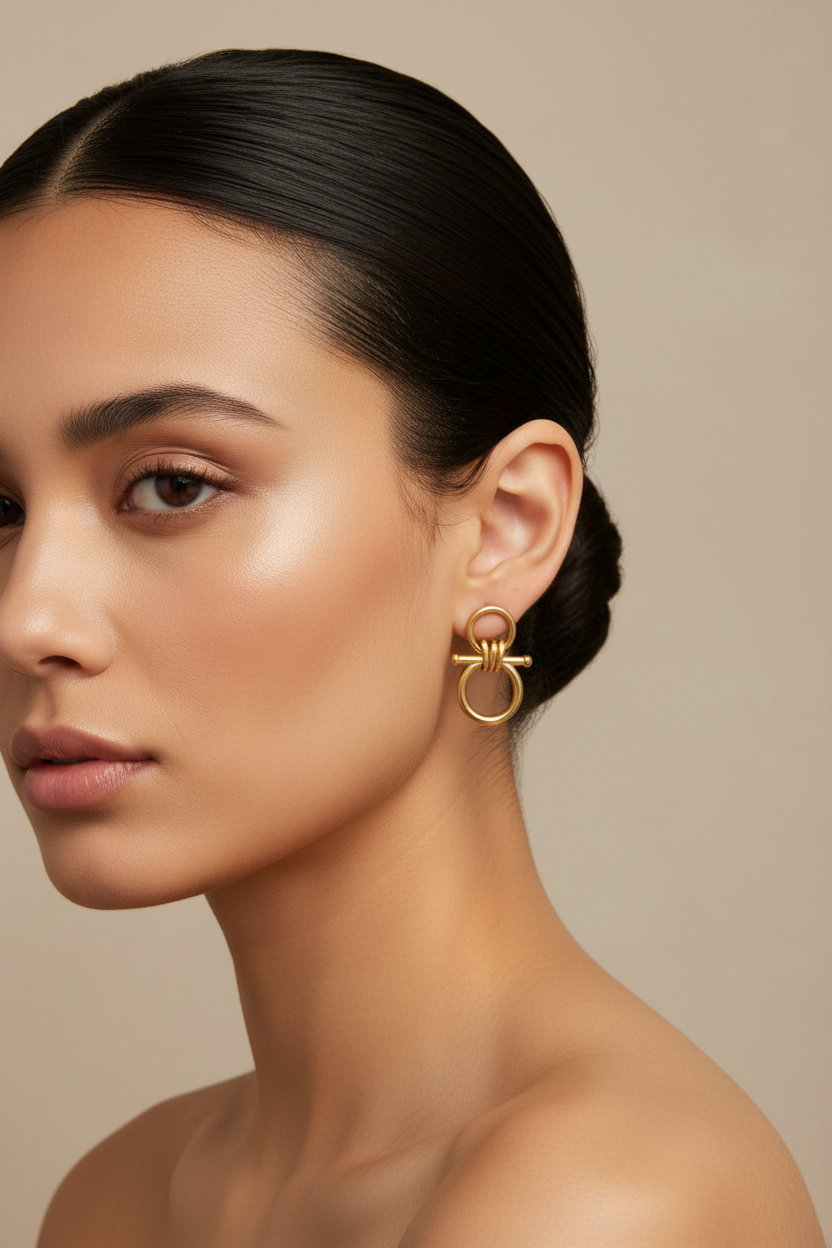 Modelo con aretes geométricos dorados - tamaño delicado