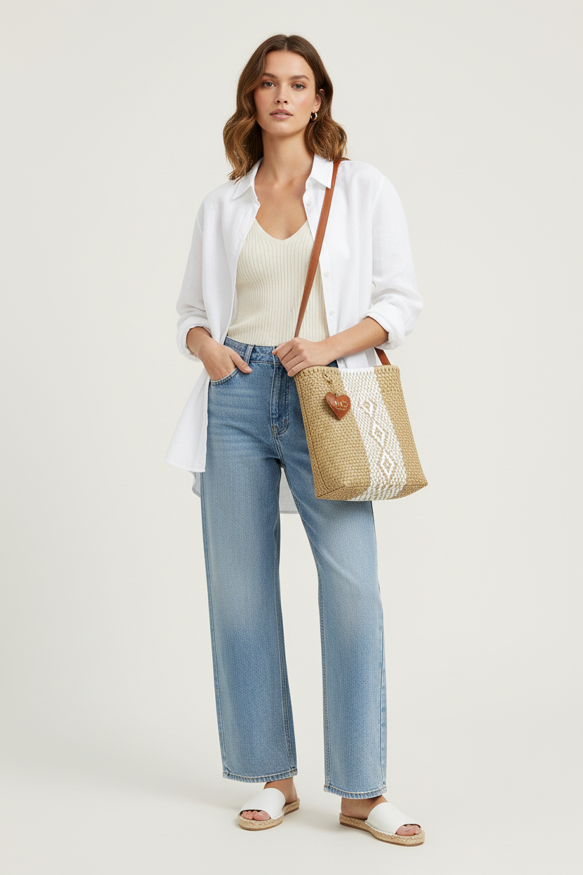 Modelo con Bolsa Blanquita cruzada