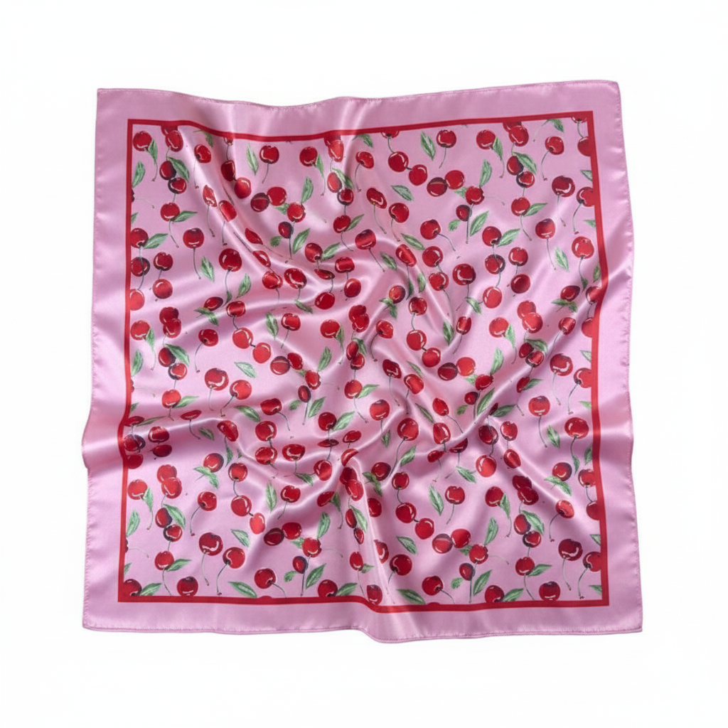 Pañuelo cerezas rosa fondo blanco
