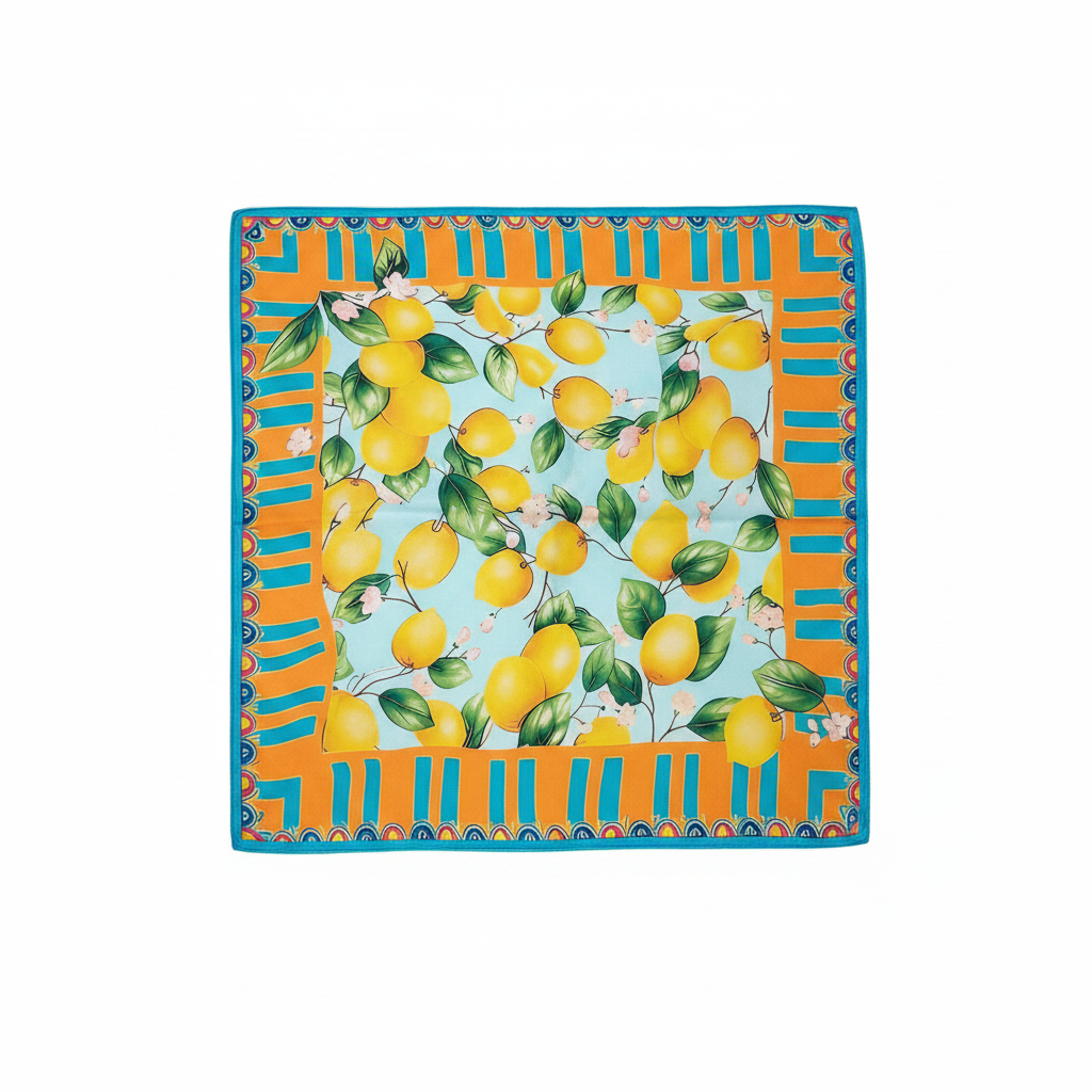 Pañuelo limones naranja fondo blanco
