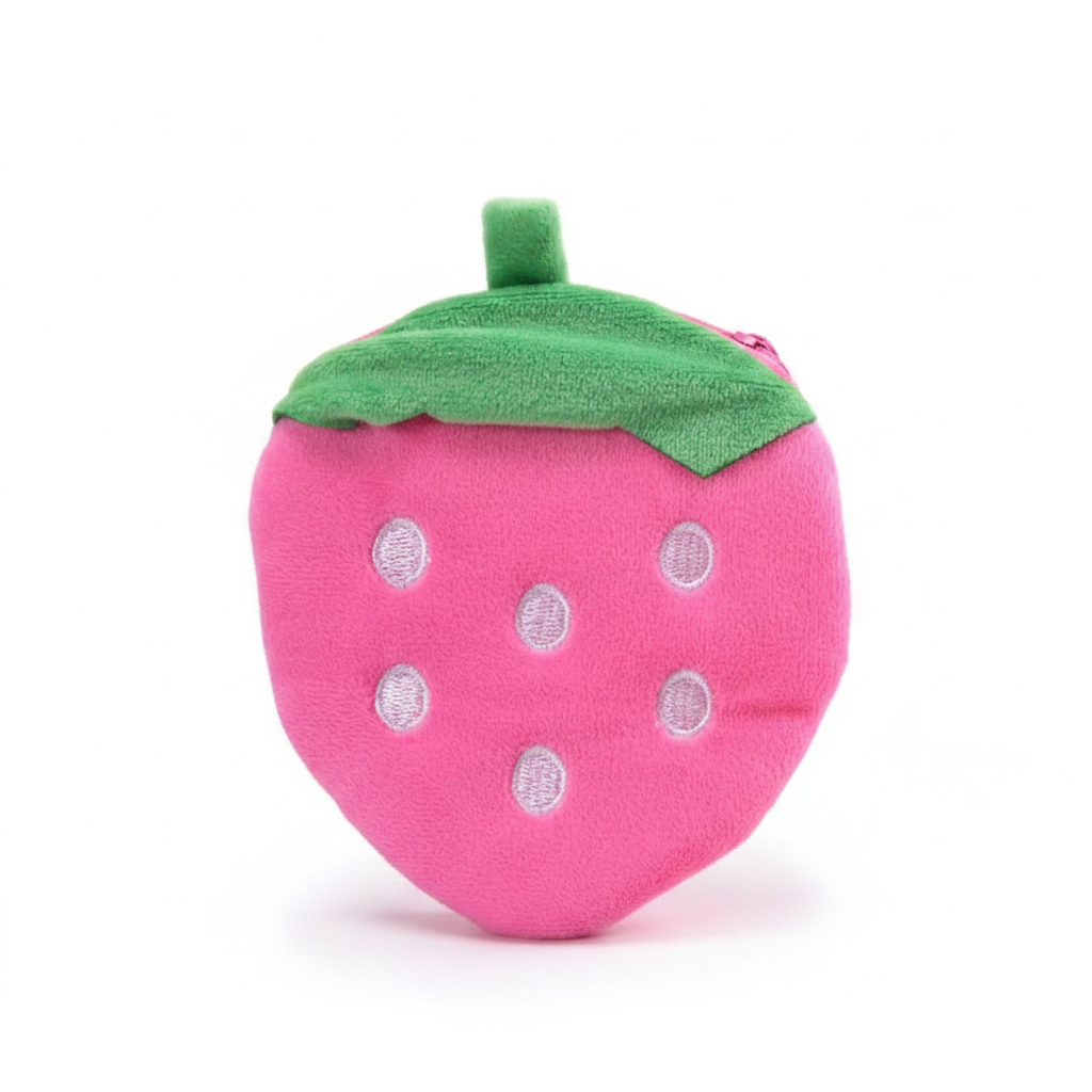 Pink strawberry coin purse white background