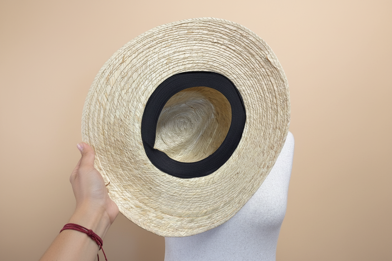Sombrero palma natural - Vista interior fondo beige