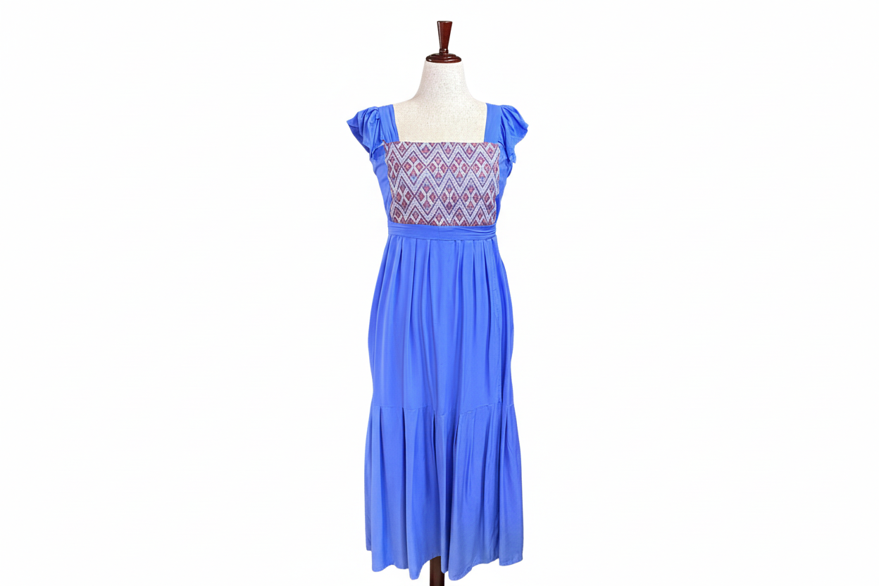 Vestido azul con fondo blanco