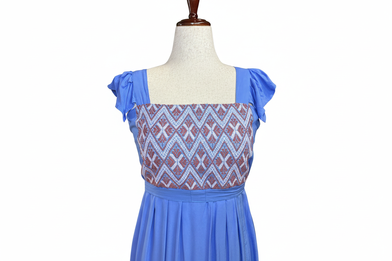Vestido azul con fondo blanco